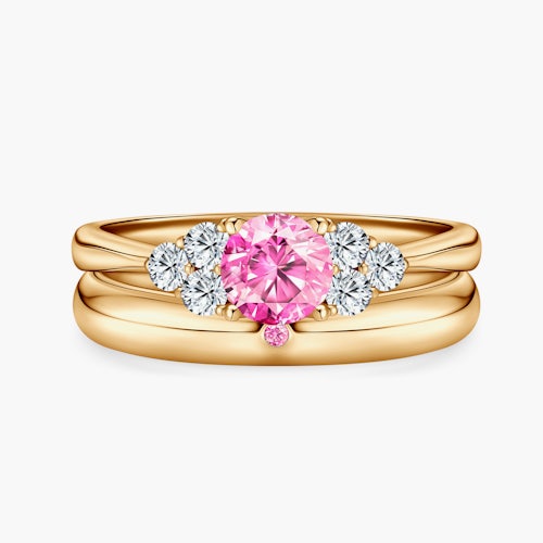 Obrączki Fairytale: złote, różowy szafir, półokrągłe, 3 mm i 4 mm